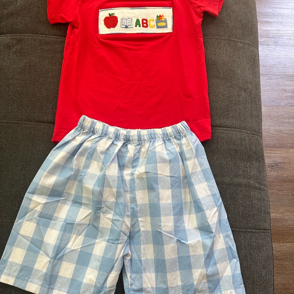 Boys Smocked Back to School Outfit (shirt and shorts)